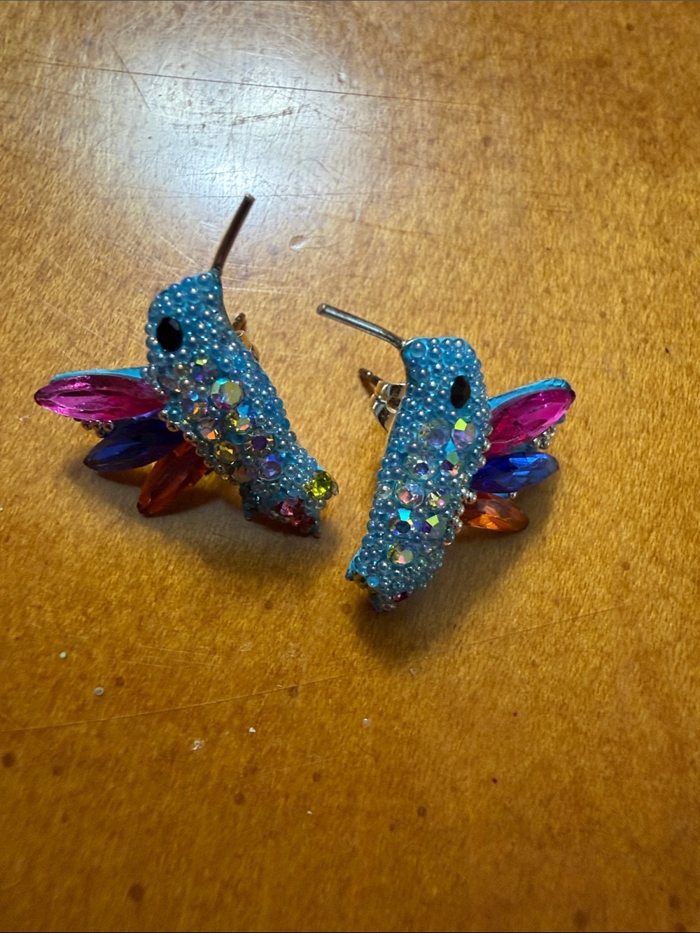 Sterling Silver Blue Hummingbird Crystal Stud Earrings for Pets Bird Lovers